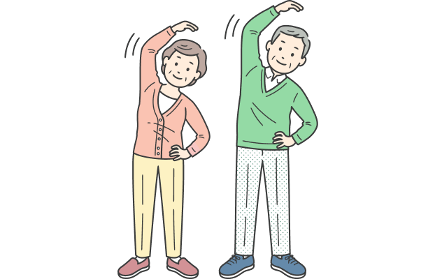 生活習慣改善のために運動を取り入れる男女のイラスト。